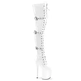 8 Inch Heel FLAMINGO-3028 White Stretch Patent