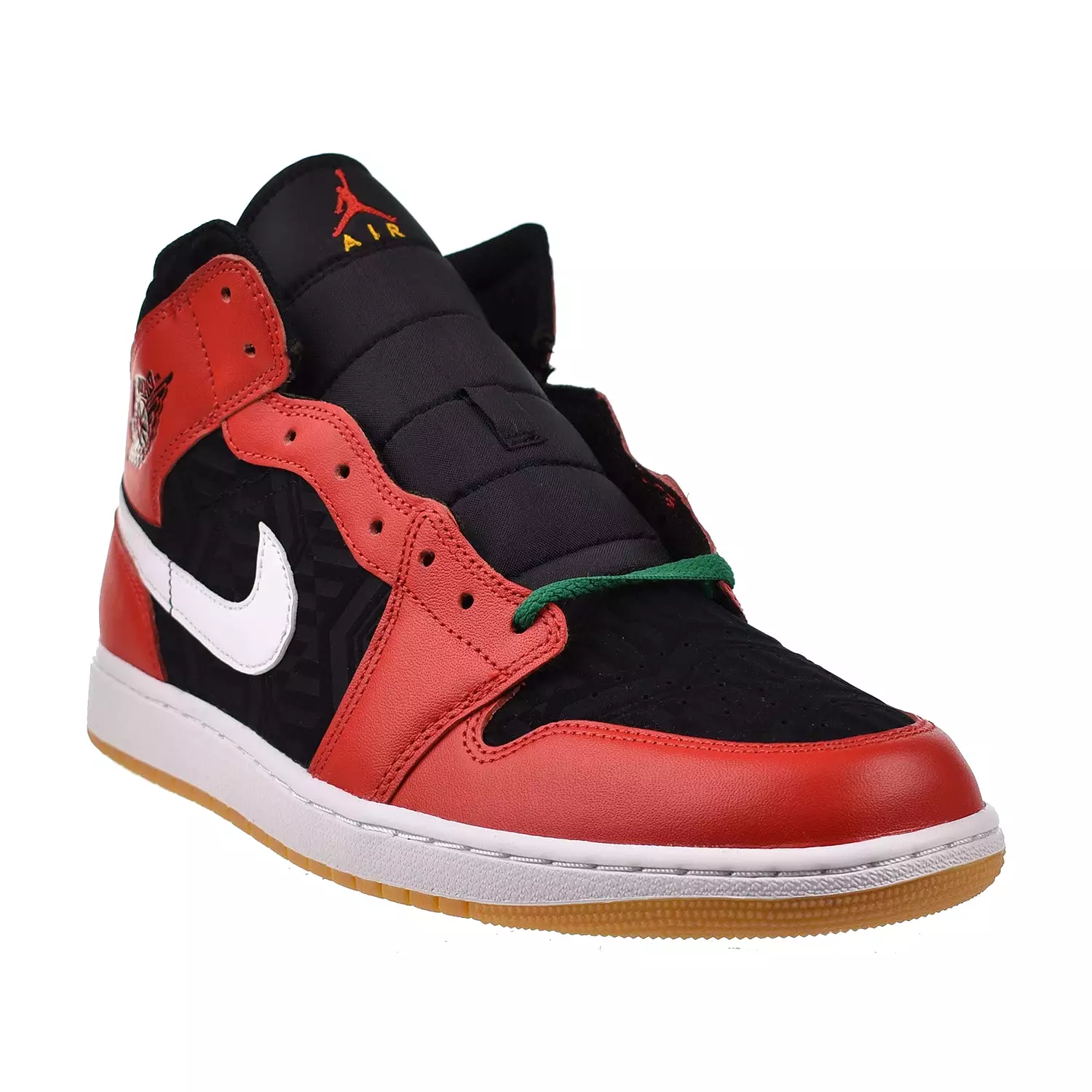 Air Jordan 1 Mid SE Men's Shoes Black-White-Malachite-Fire Red