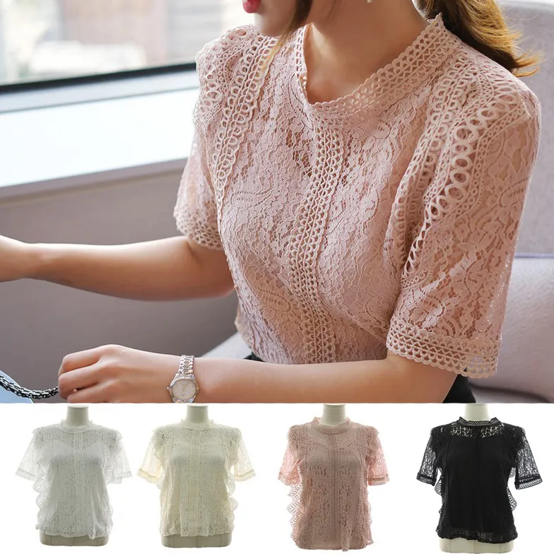 BADDIARY  |Flower Patterns Short Sleeves Lace Shirts & Blouses