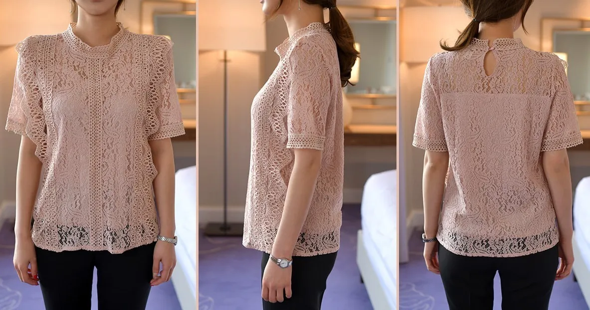 BADDIARY  |Flower Patterns Short Sleeves Lace Shirts & Blouses