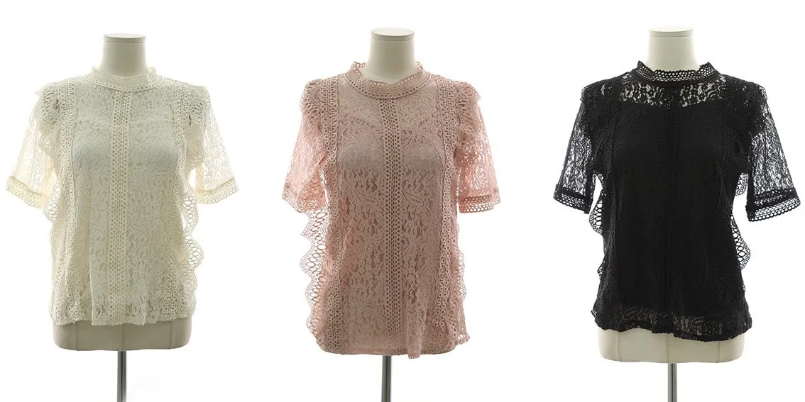 BADDIARY  |Flower Patterns Short Sleeves Lace Shirts & Blouses