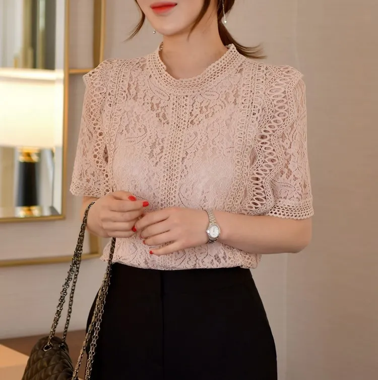 BADDIARY  |Flower Patterns Short Sleeves Lace Shirts & Blouses