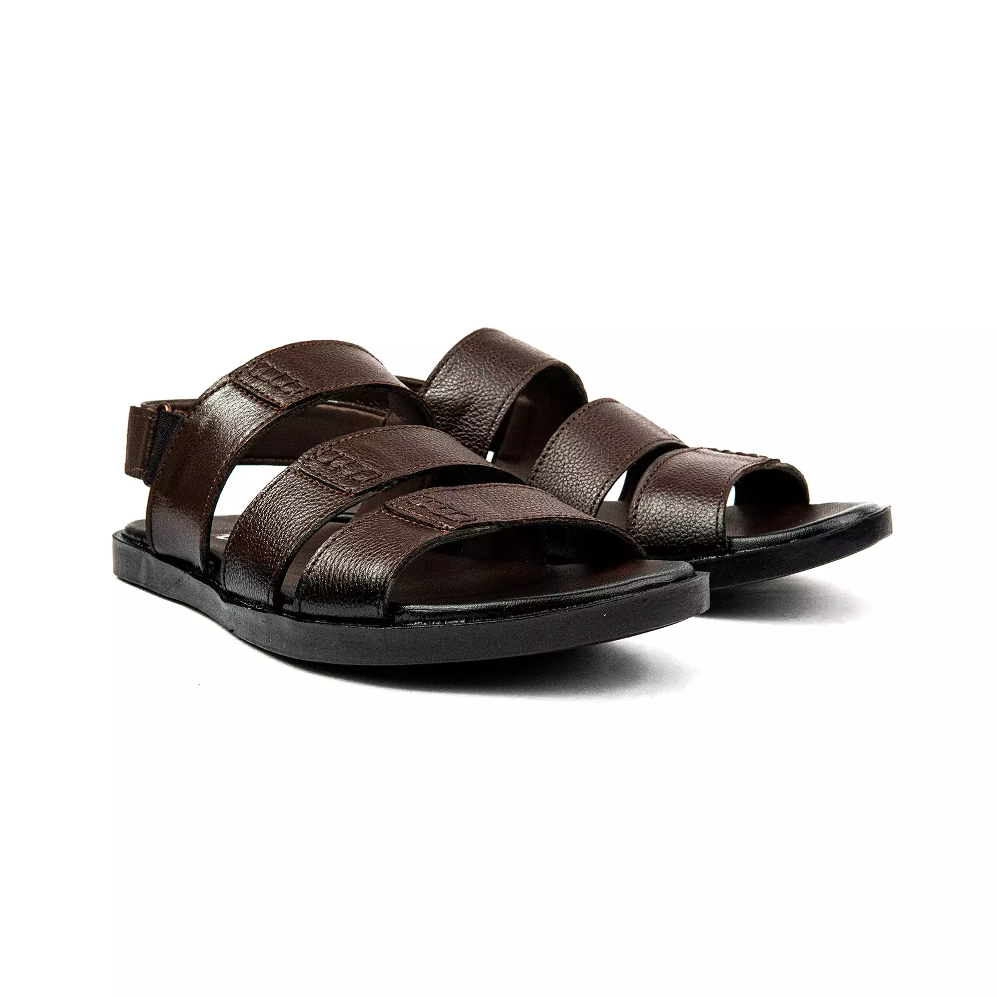 Brown Three Strap Leather Men Sandals