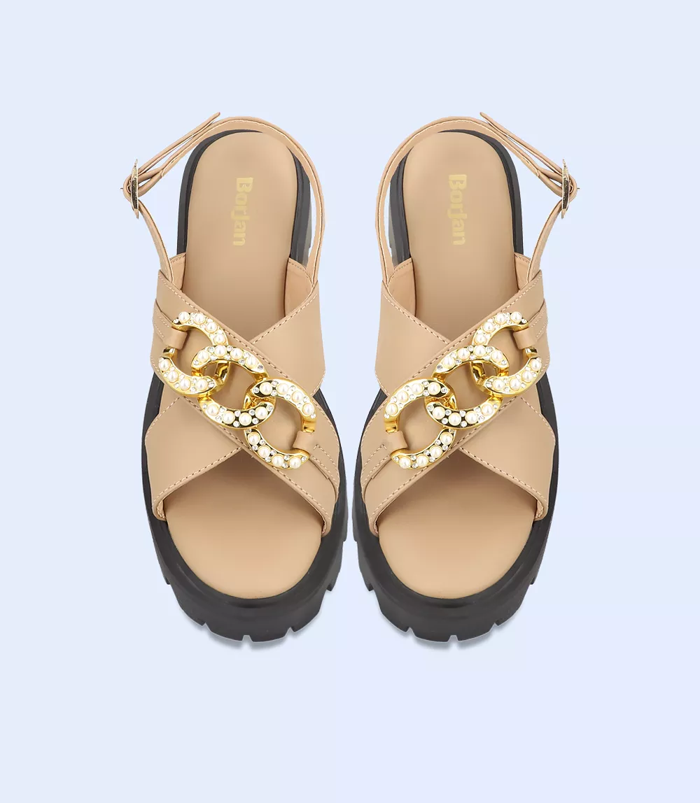 BW9225-BEIGE-Women Platform Sandals