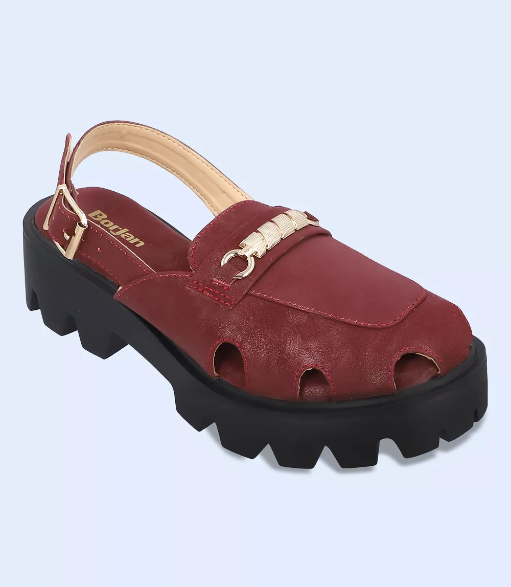 BW9561-MAROON-Women Platform Sandals