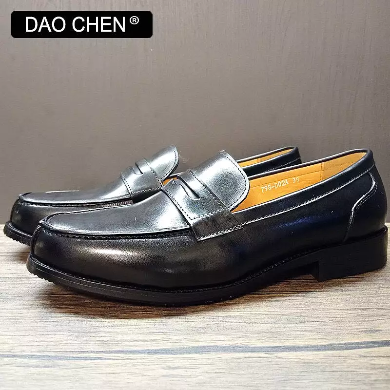 CASUAL SHOES BLACK COFFEE PENNY LOAFERS ELEGANT MAN DRESS SHOE WEDDING OFFICE GENUINE LEATHER SHOES FOR MEN