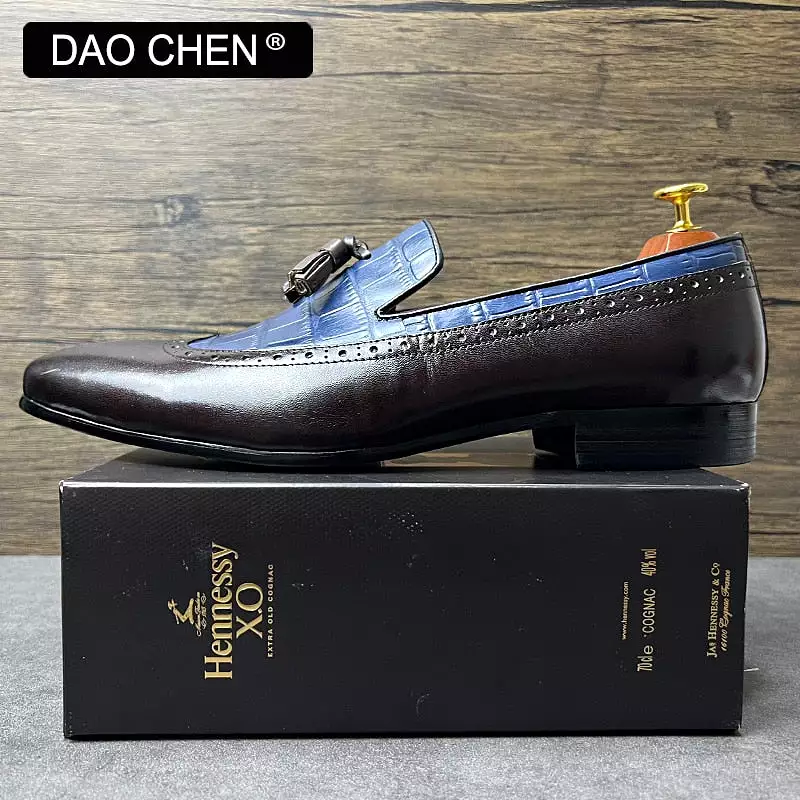 CASUAL SHOES BLACK MIXED COLOR WINGTIP MEN DRESS LOAFERS SHOES WEDDING OFFICE GENUINE LEATHER SUMMER SHOES FOR MEN