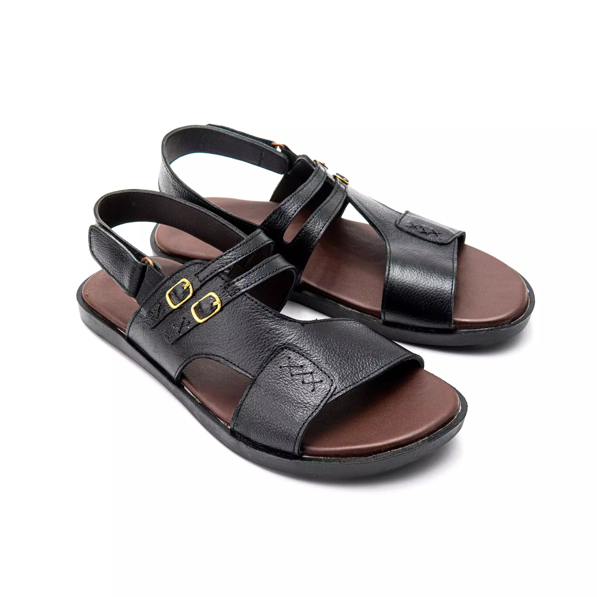 Double Buckle Men Leather Sandals