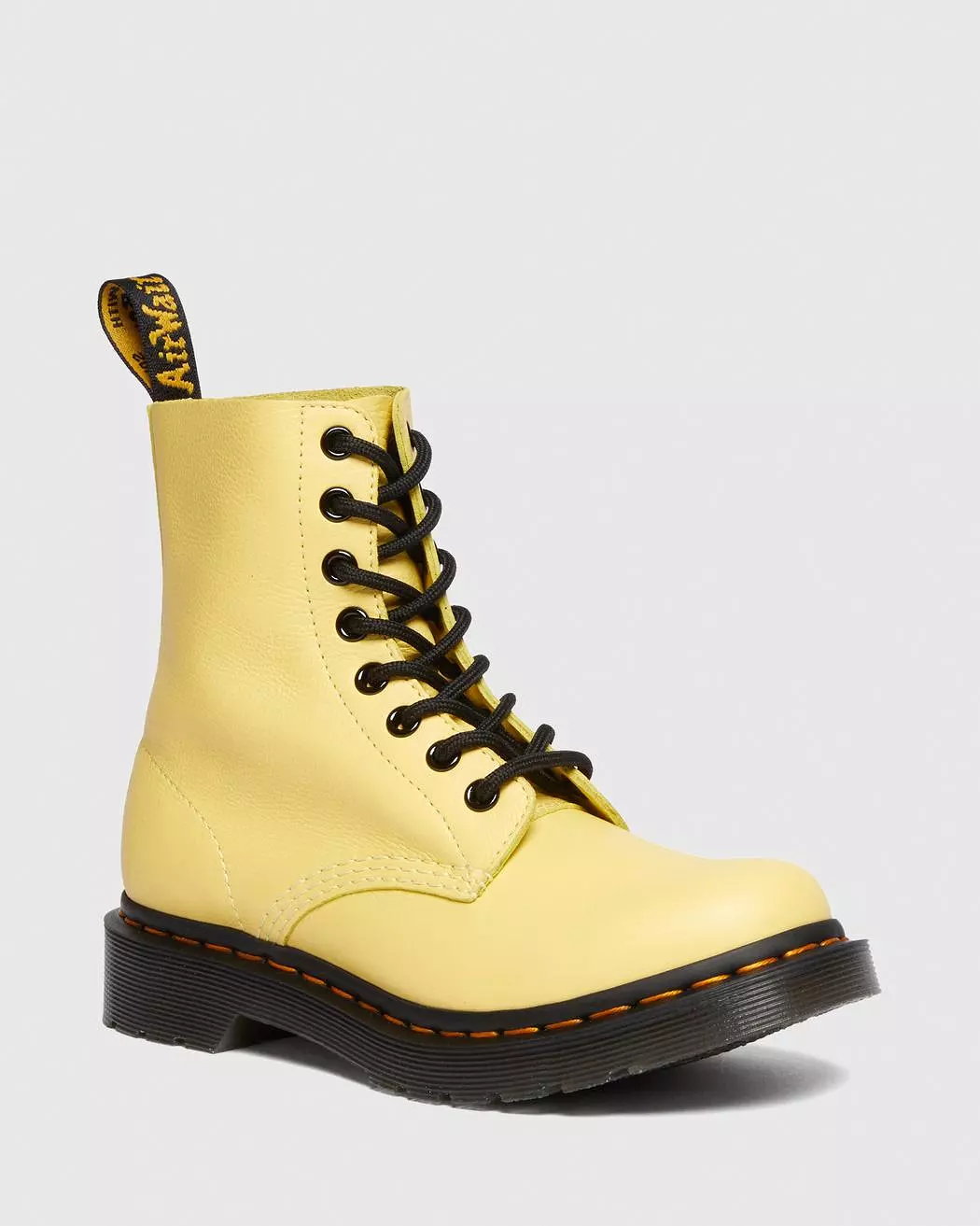 Dr Marten's Women's 1460 PASCAL BLACK EYELET LACE UP BOOTS (Lemon Yellow Virginia)