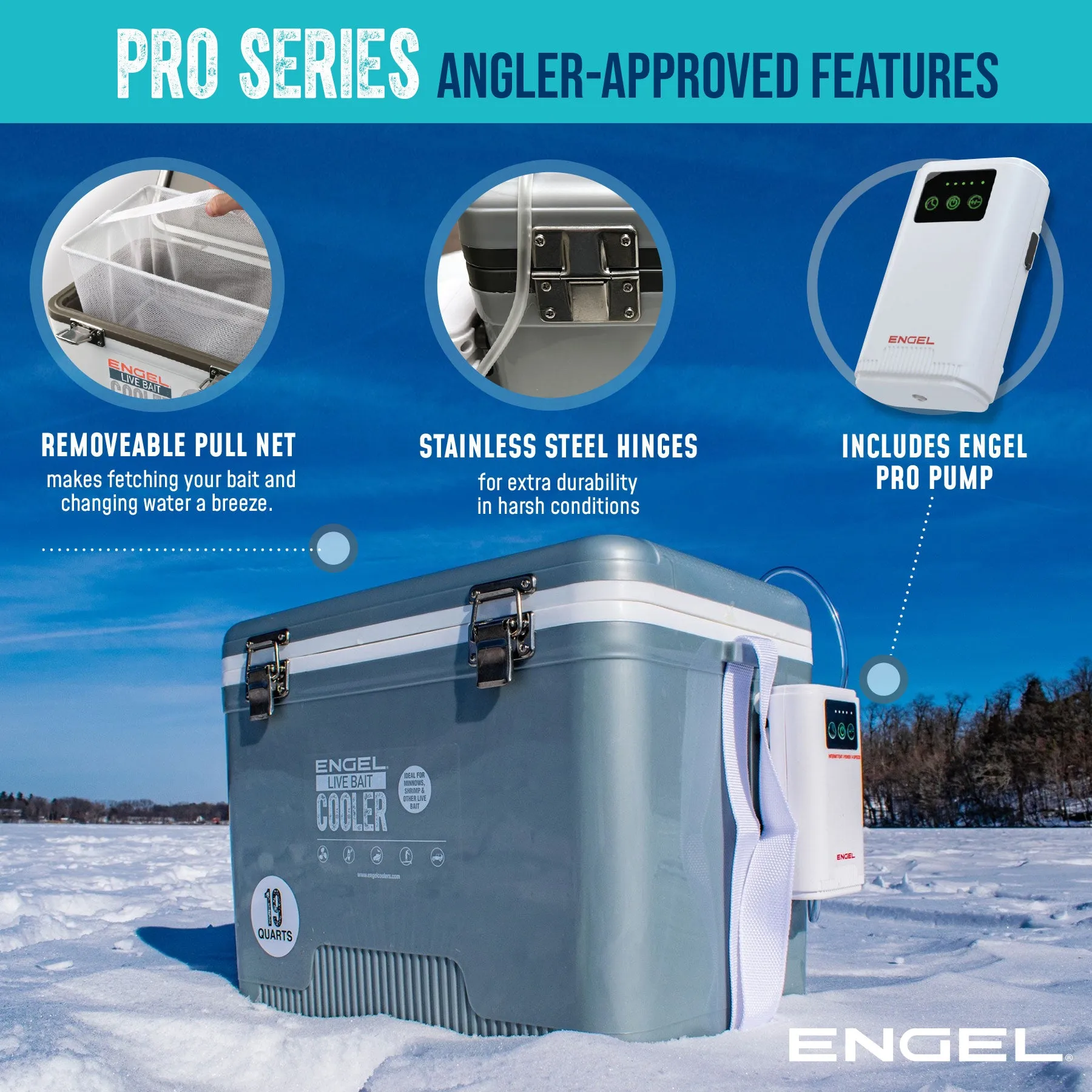 Engel 7.5Qt Live bait Pro Cooler with AP3 Rechargeable Aerator & Stainless Hardware