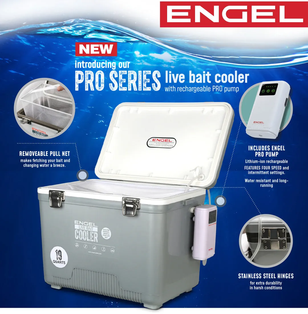 Engel 7.5Qt Live bait Pro Cooler with AP3 Rechargeable Aerator & Stainless Hardware