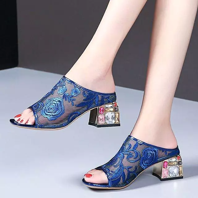 Floral Peep Toe Slip On Shoes