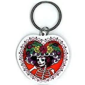 Flower Hat Sugar Skull Key Chain