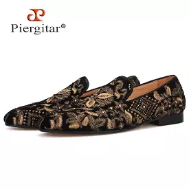 Handmade Men Loafers With Full Gold Embroidery Slip-on Fashion party and wedding men dress shoes smoking slippers