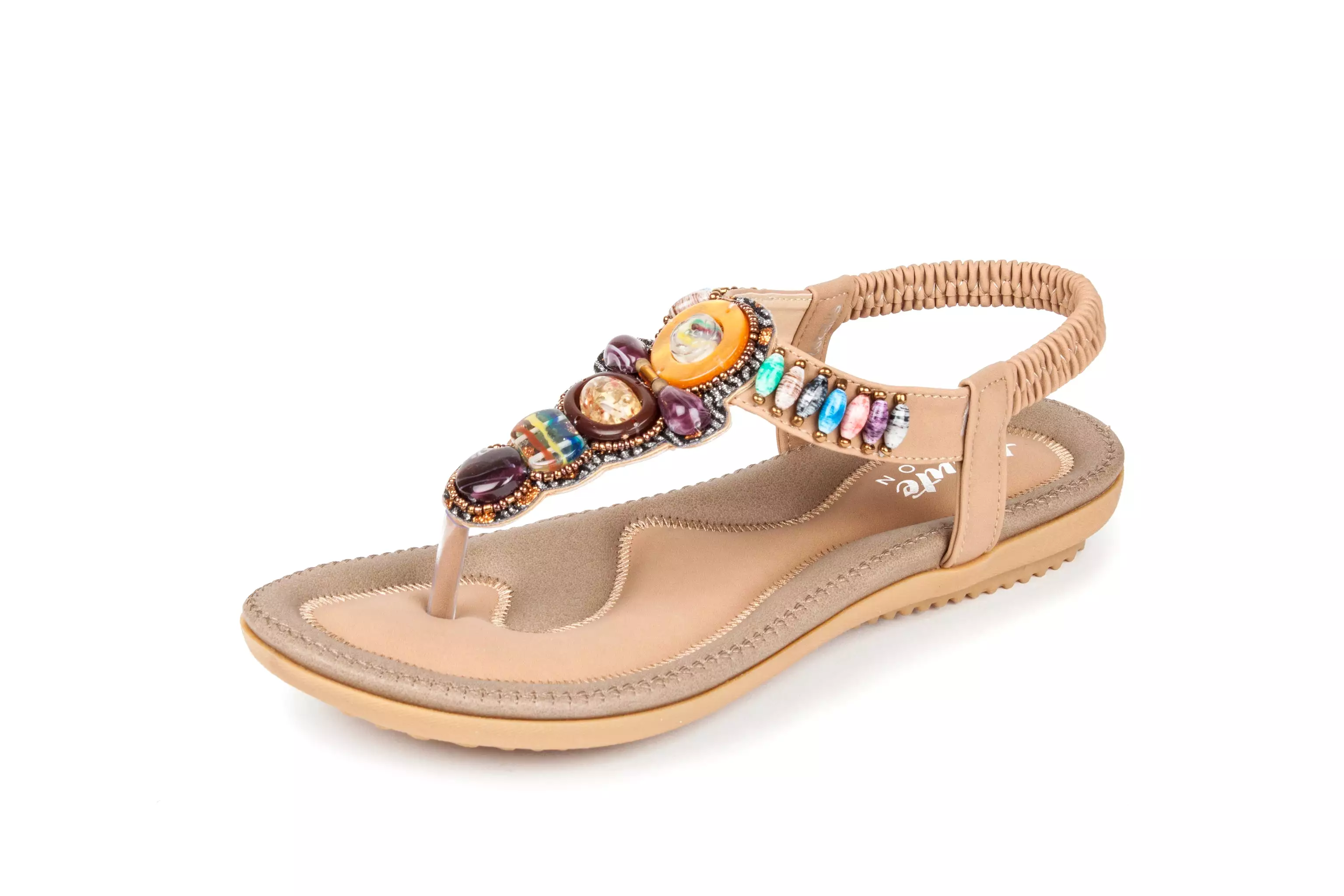 Haute Edition Women's Bohemian Beaded Elastic Slip on Comfort Sandals