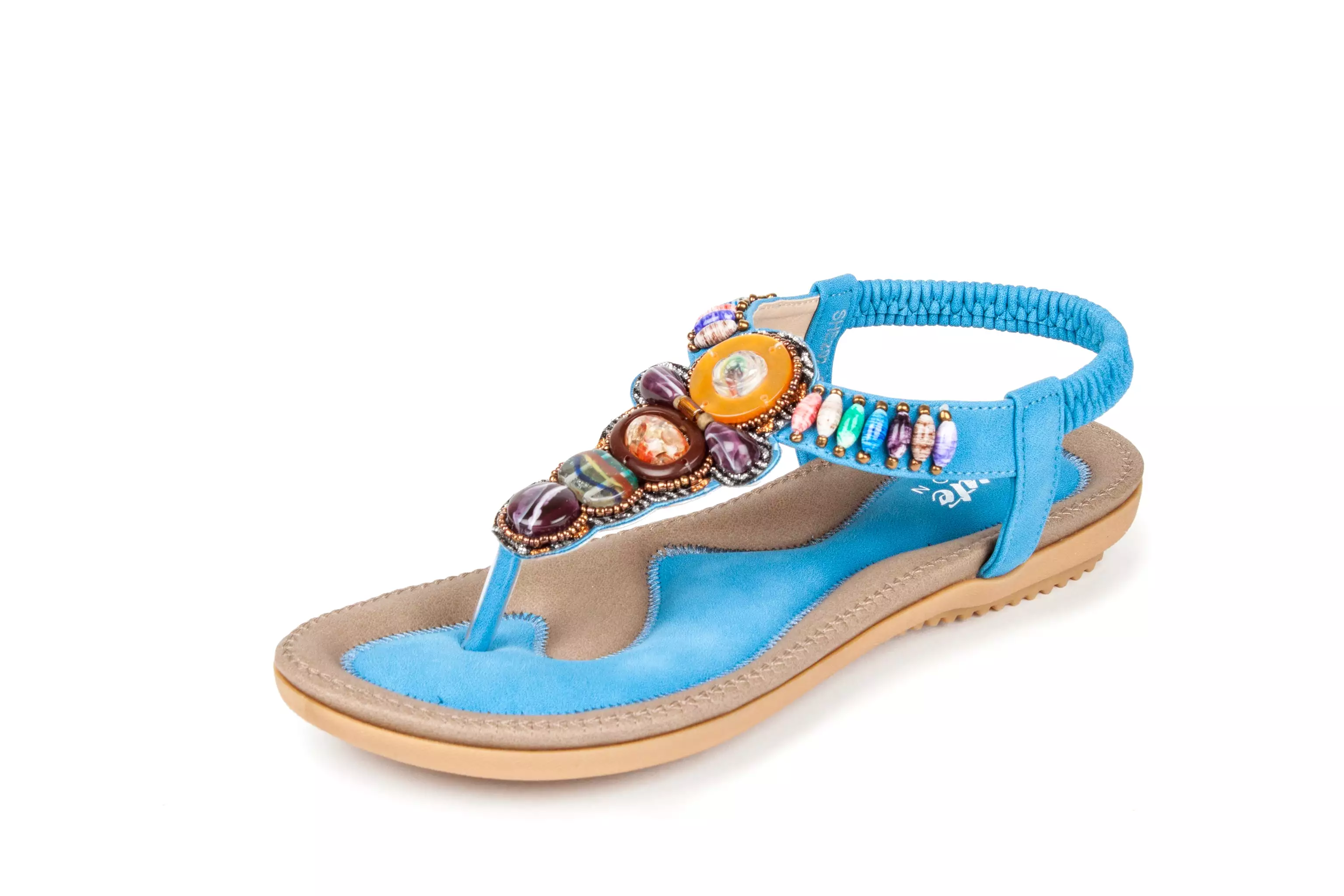 Haute Edition Women's Bohemian Beaded Elastic Slip on Comfort Sandals