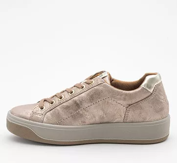 Ladies IGI & Co Lace Up Sneakers Platform Taupe Metallic Combo Zip 4668855