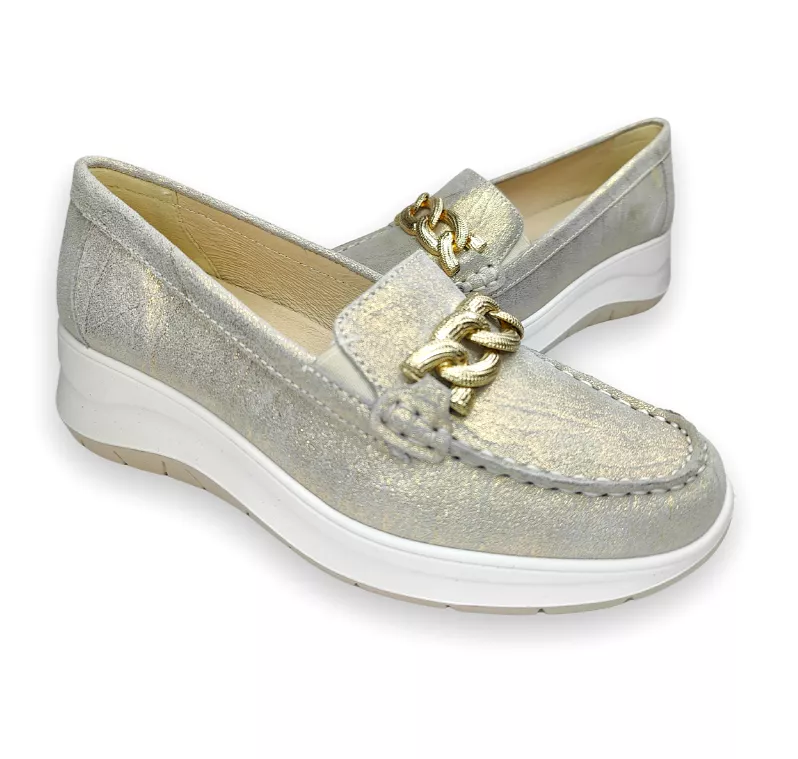 Ladies IGI & Co Slip On Shoes Gold Argento Buckle 5653444