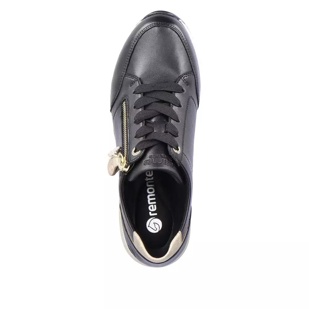 Ladies Lace Up Trainers Sneakers Black Zip Wedge D0T03-01 sale