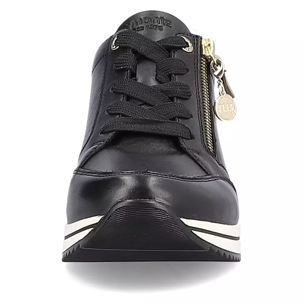 Ladies Lace Up Trainers Sneakers Black Zip Wedge D0T03-01 sale