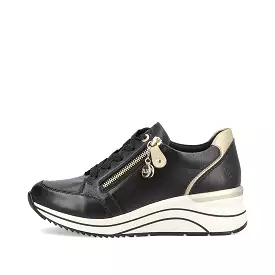 Ladies Lace Up Trainers Sneakers Black Zip Wedge D0T03-01 sale