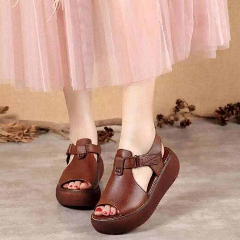 Leather Open-Toe Wedge Sandals