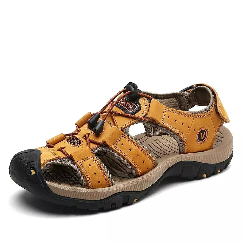 Libiyi Men's Outdoor Leather Toe Cap Sandals