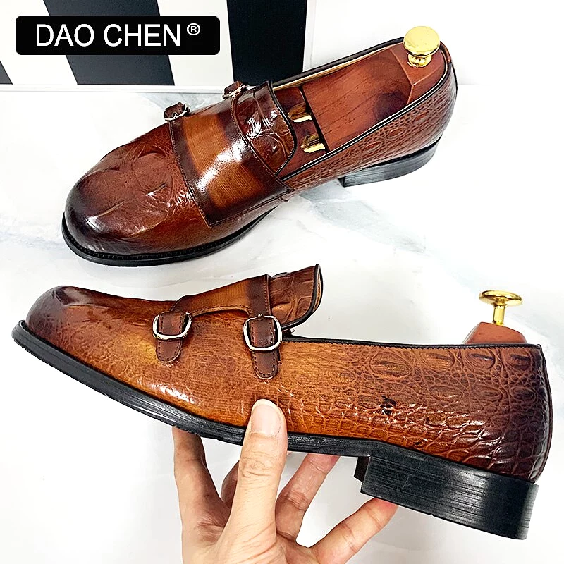 LUXURY BRAND MEN SHOES FASHION DESIGNER MAN LOAFERS SHOE DOUBLE MONK SHOES CROCODILE PRINTS LEATHER CASUAL SHOES FOR MEN