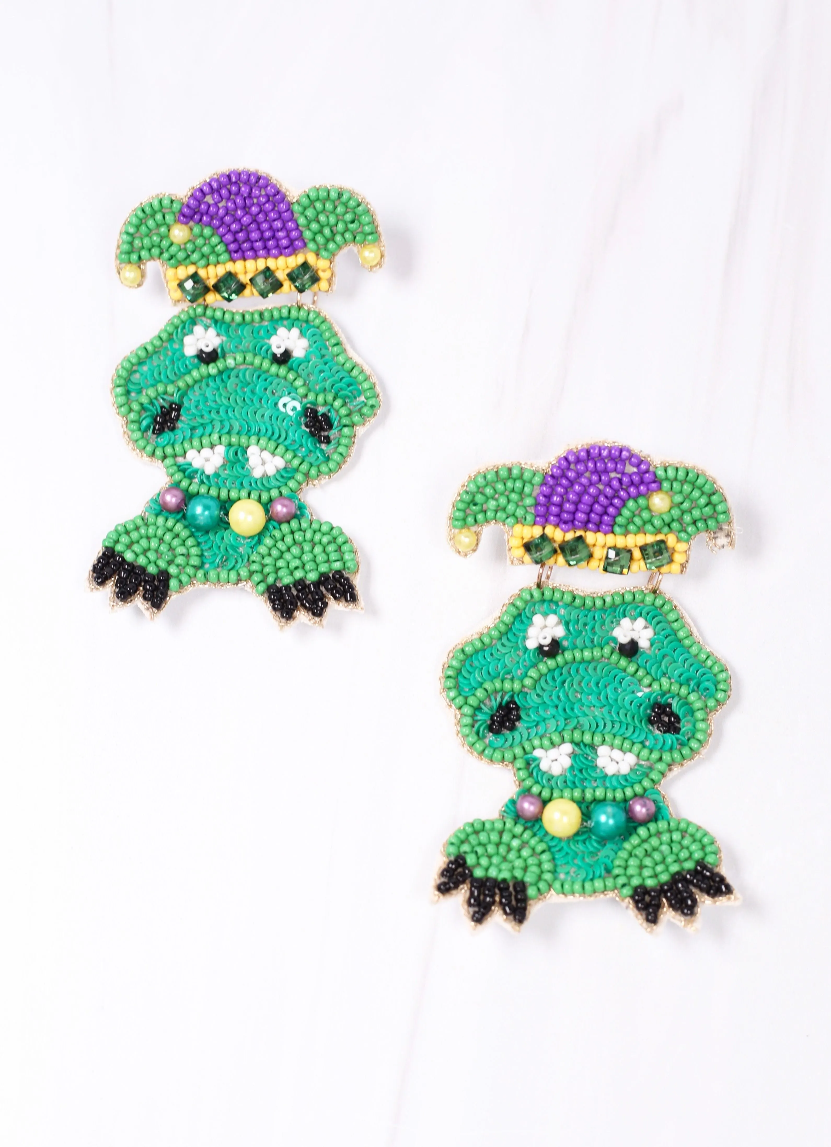 Mardi Gras Jester Gator Earring GREEN