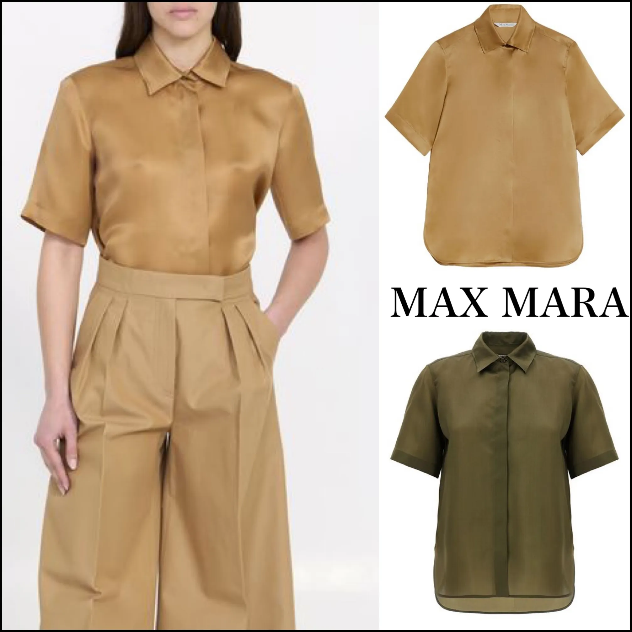 MaxMara  |Casual Style Silk Plain Short Sleeves Shirts & Blouses