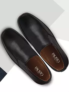 Men Black Formal Leather Slip On Shoes