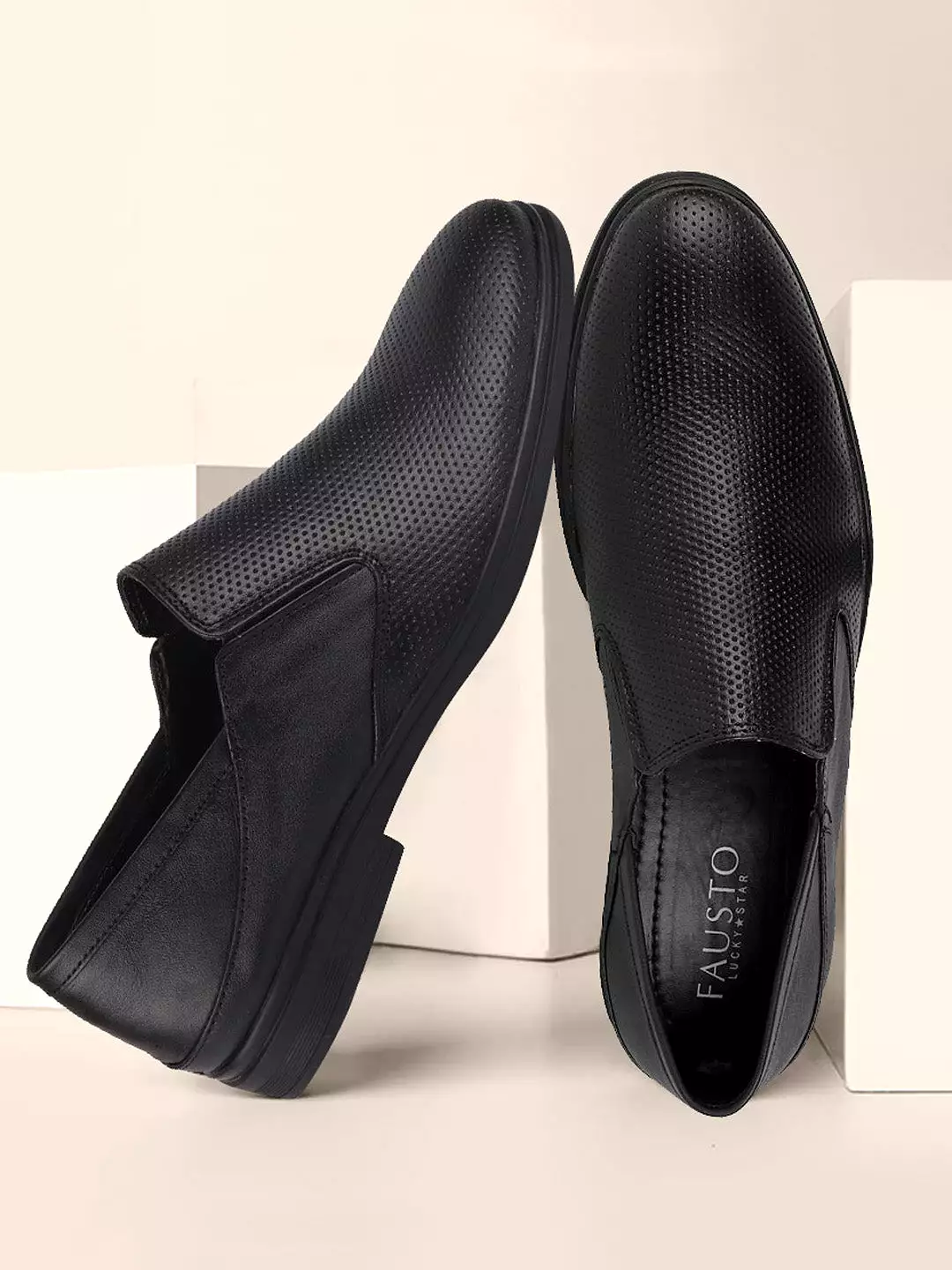 Men Black Formal Leather Slip-On Shoes