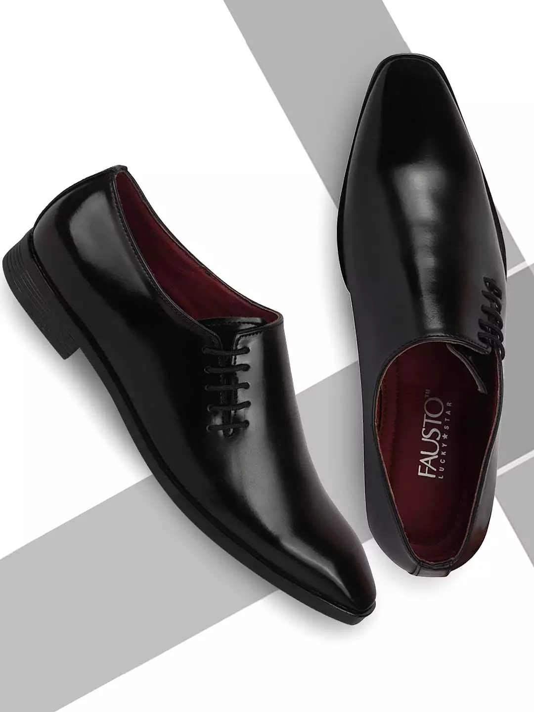 Men Black Side Lace Up Formal Slip On Shoes