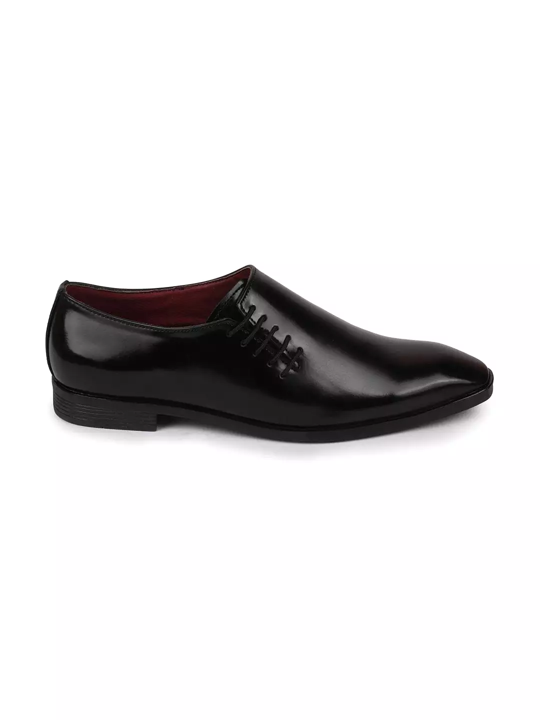 Men Black Side Lace Up Formal Slip On Shoes