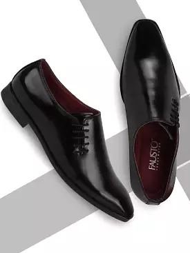 Men Black Side Lace Up Formal Slip On Shoes