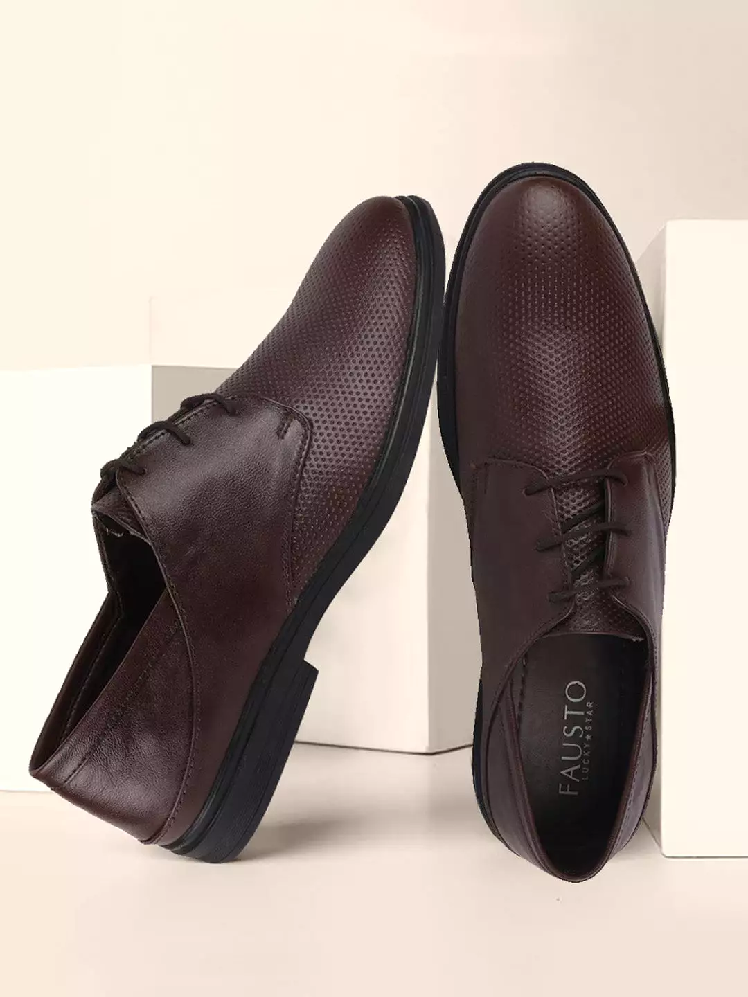 Men Brown Formal Leather Lace-Up Derby Shoes