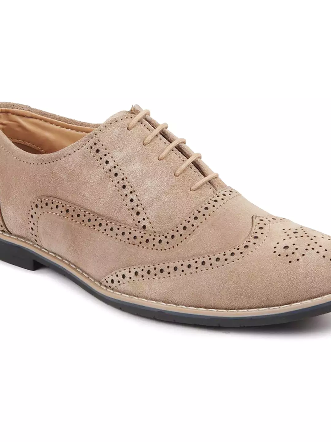 Men Camel Suede Leather Brogue Shoes with TPR Welted Sole