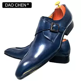 MEN LEATHER MONK STRAP LOAFERS SLIP ON MENS DRESS SHOES