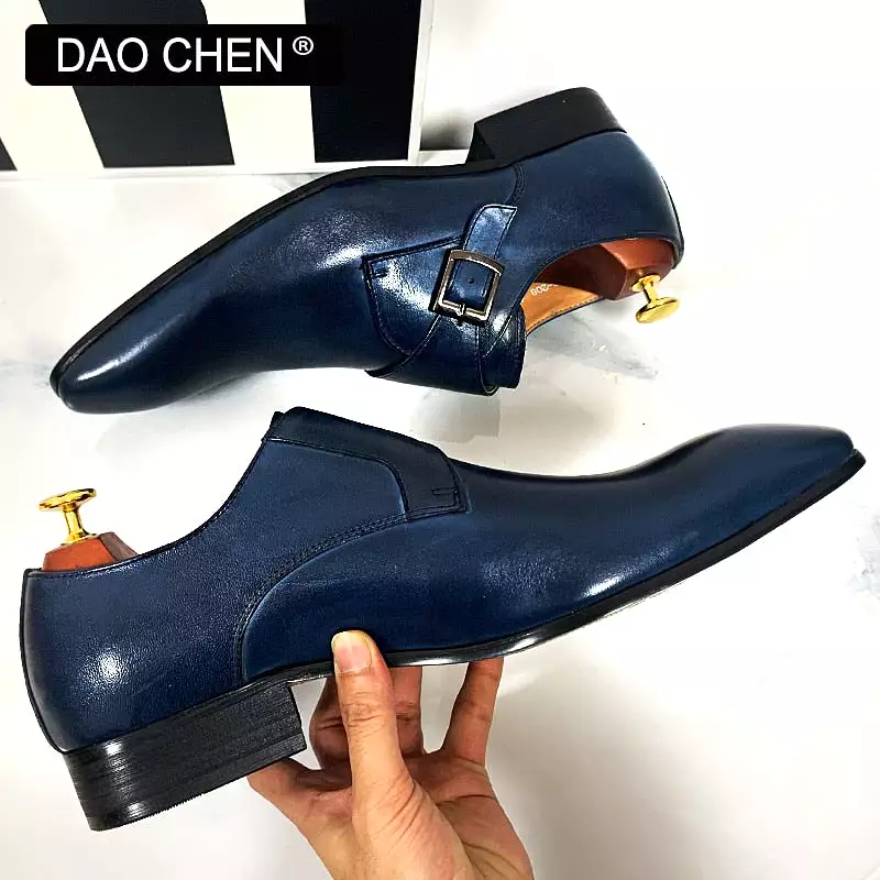 MEN LEATHER MONK STRAP LOAFERS SLIP ON MENS DRESS SHOES