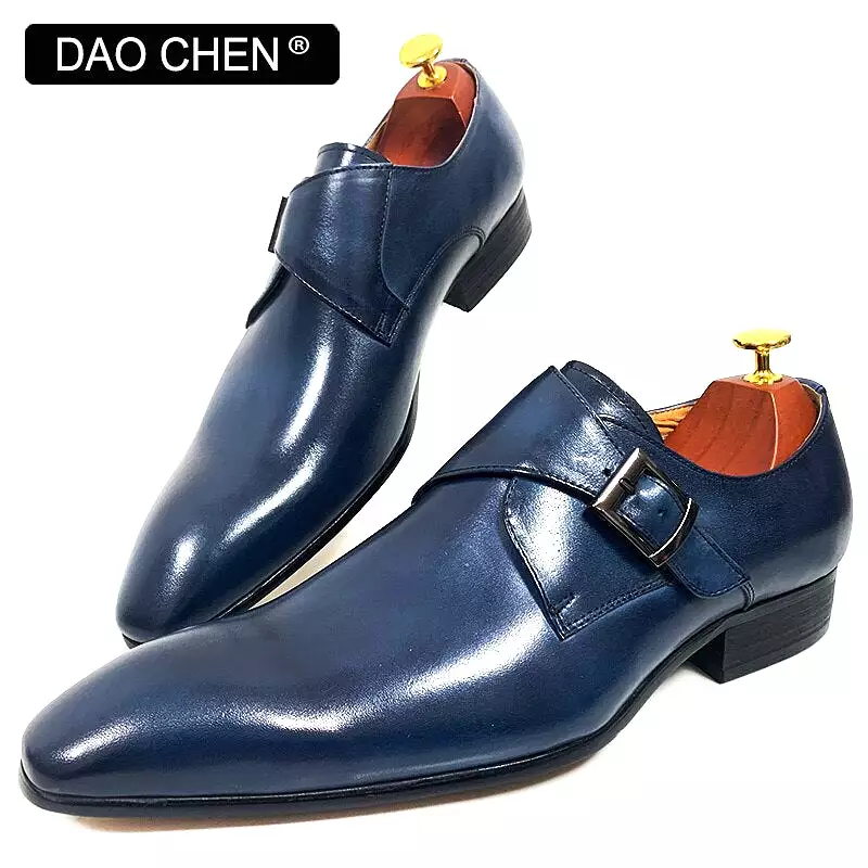 MEN LEATHER MONK STRAP LOAFERS SLIP ON MENS DRESS SHOES