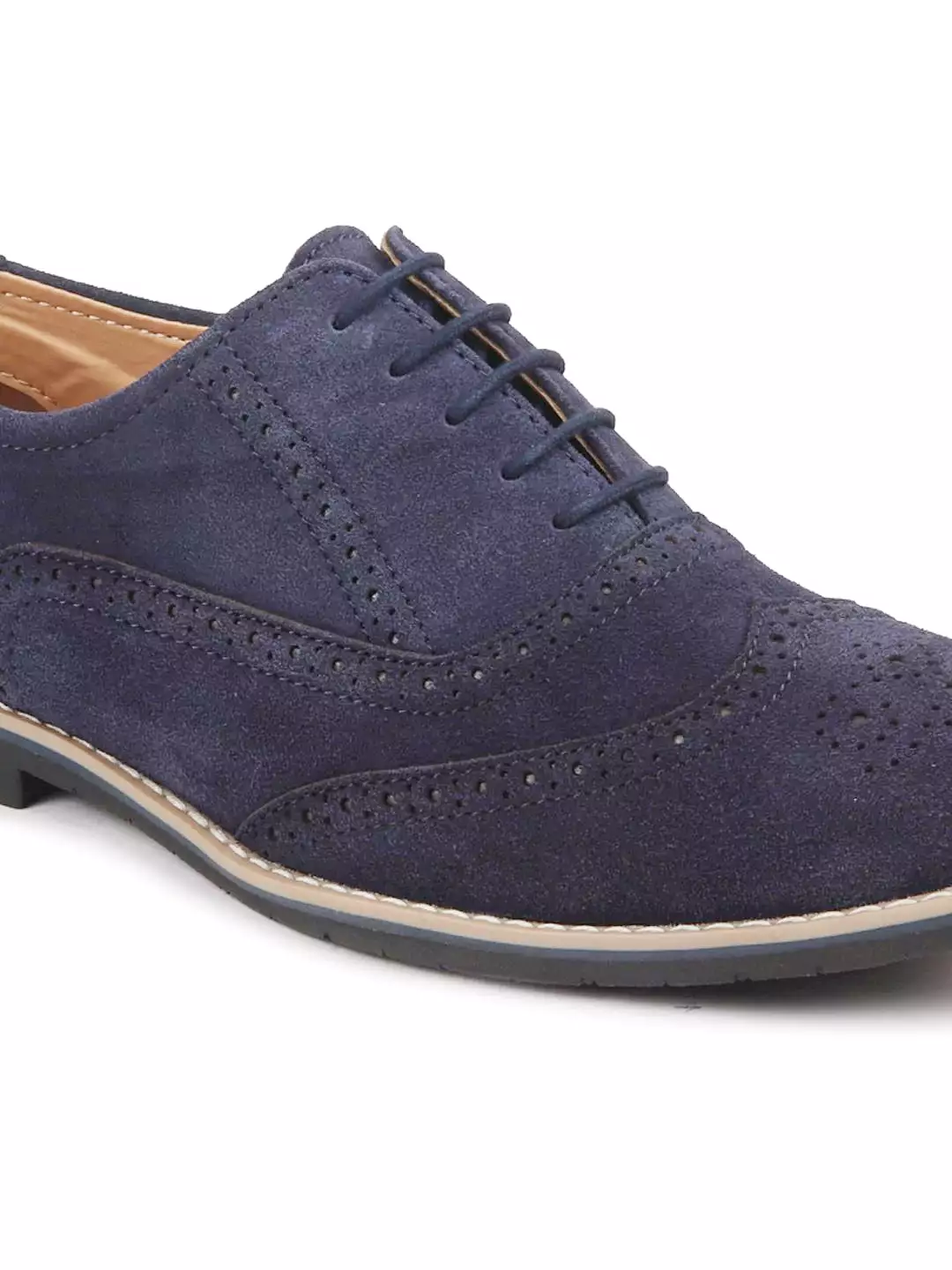 Men Navy Suede Leather Brogue Shoes with TPR Welted Sole