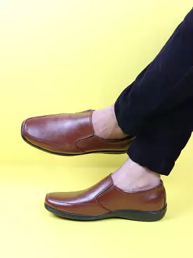 Men Tan Formal Leather Slip On Shoes