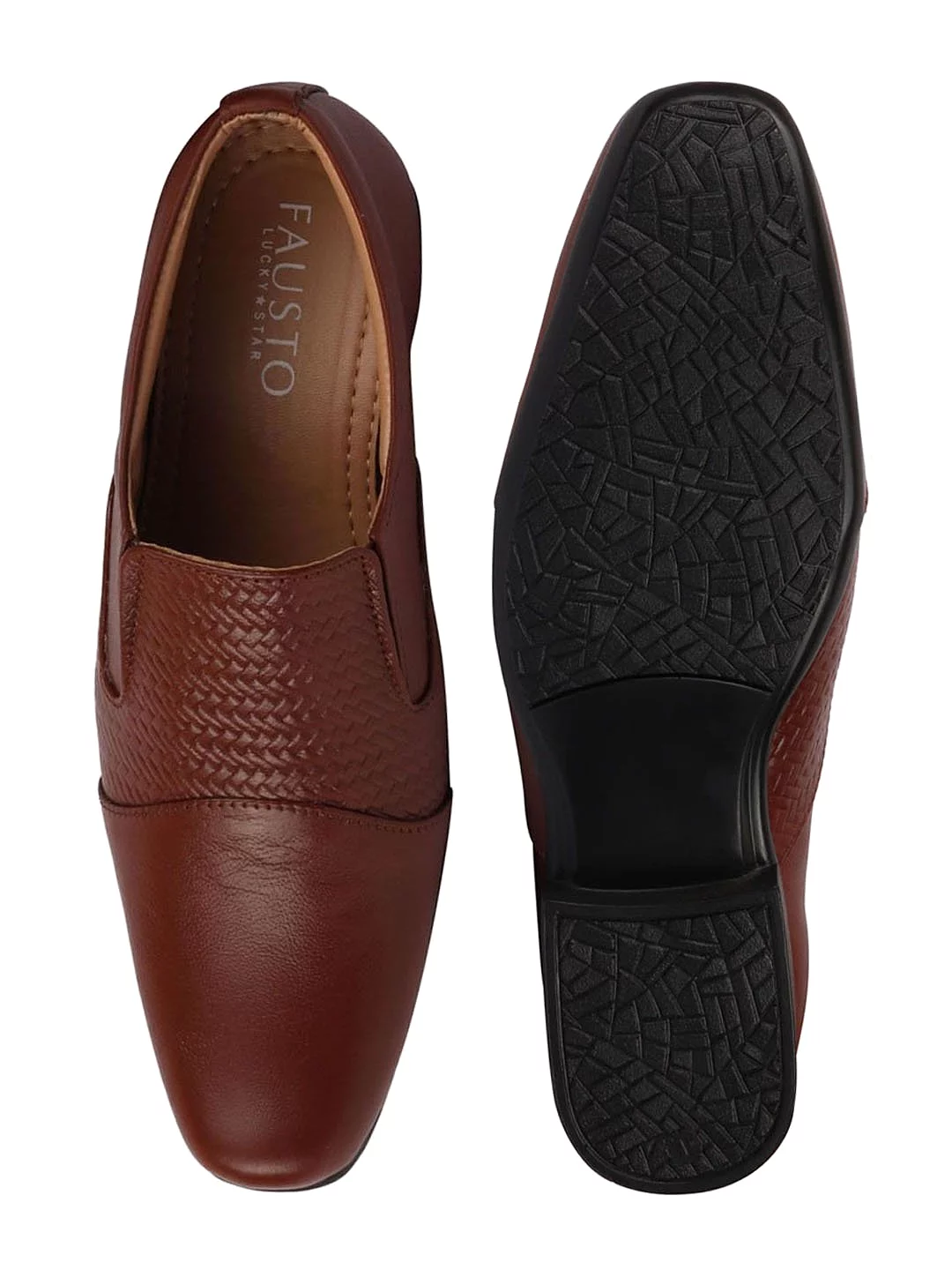 Men Tan Formal Leather Slip On Shoes