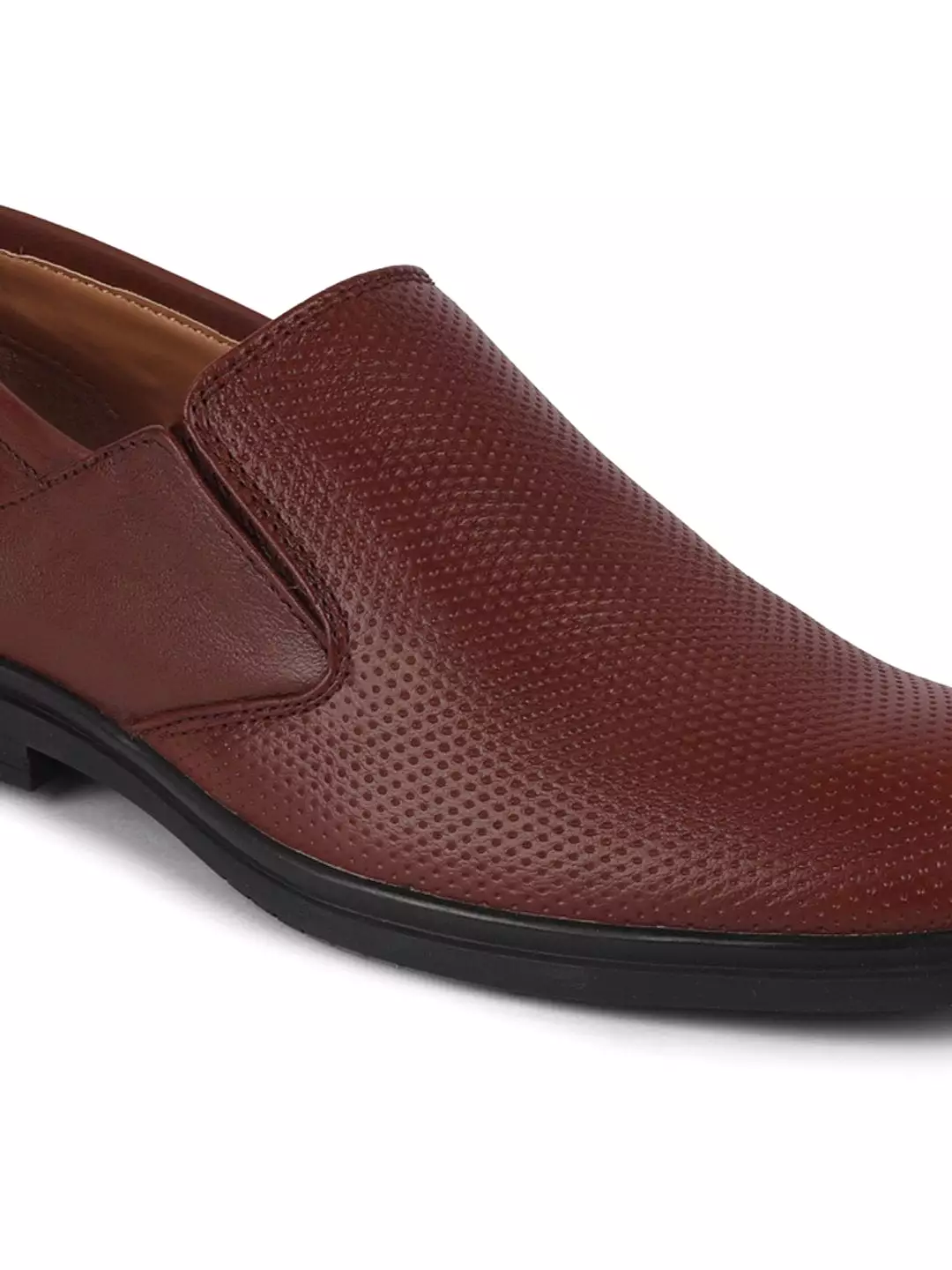 Men Tan Formal Leather Slip-On Shoes