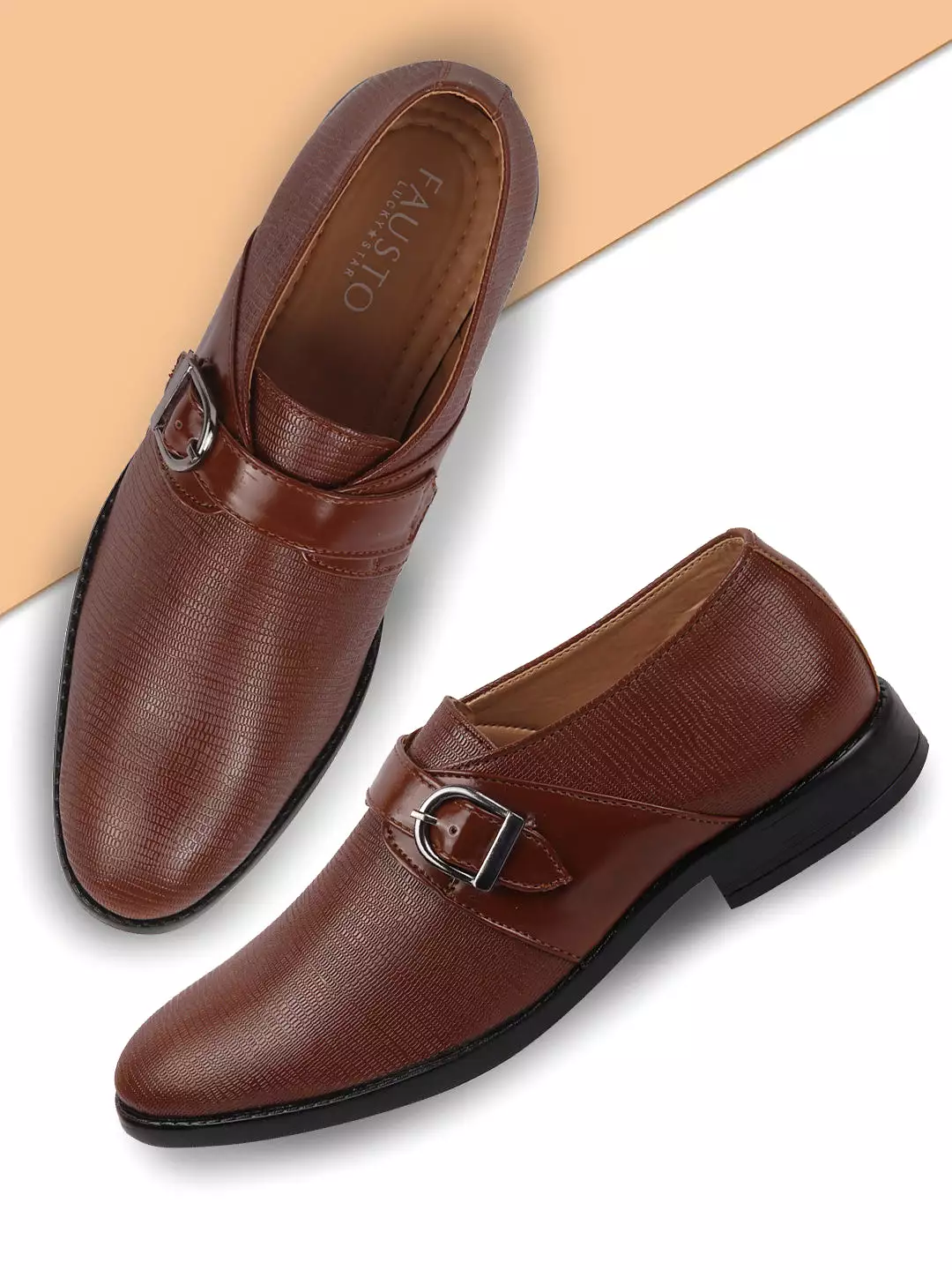 Men Tan Monk Single Strap Party Wear Shoes