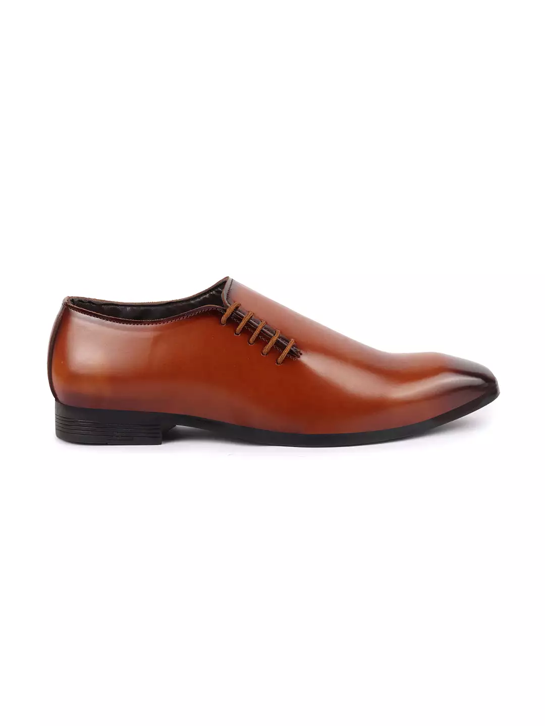 Men Tan Side Lace Up Formal Slip On Shoes