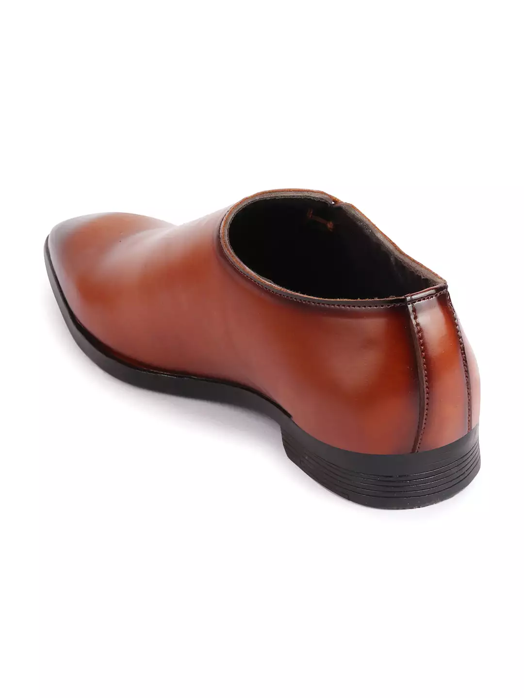 Men Tan Side Lace Up Formal Slip On Shoes