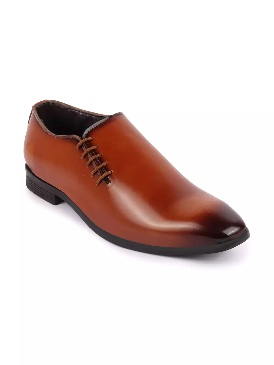 Men Tan Side Lace Up Formal Slip On Shoes