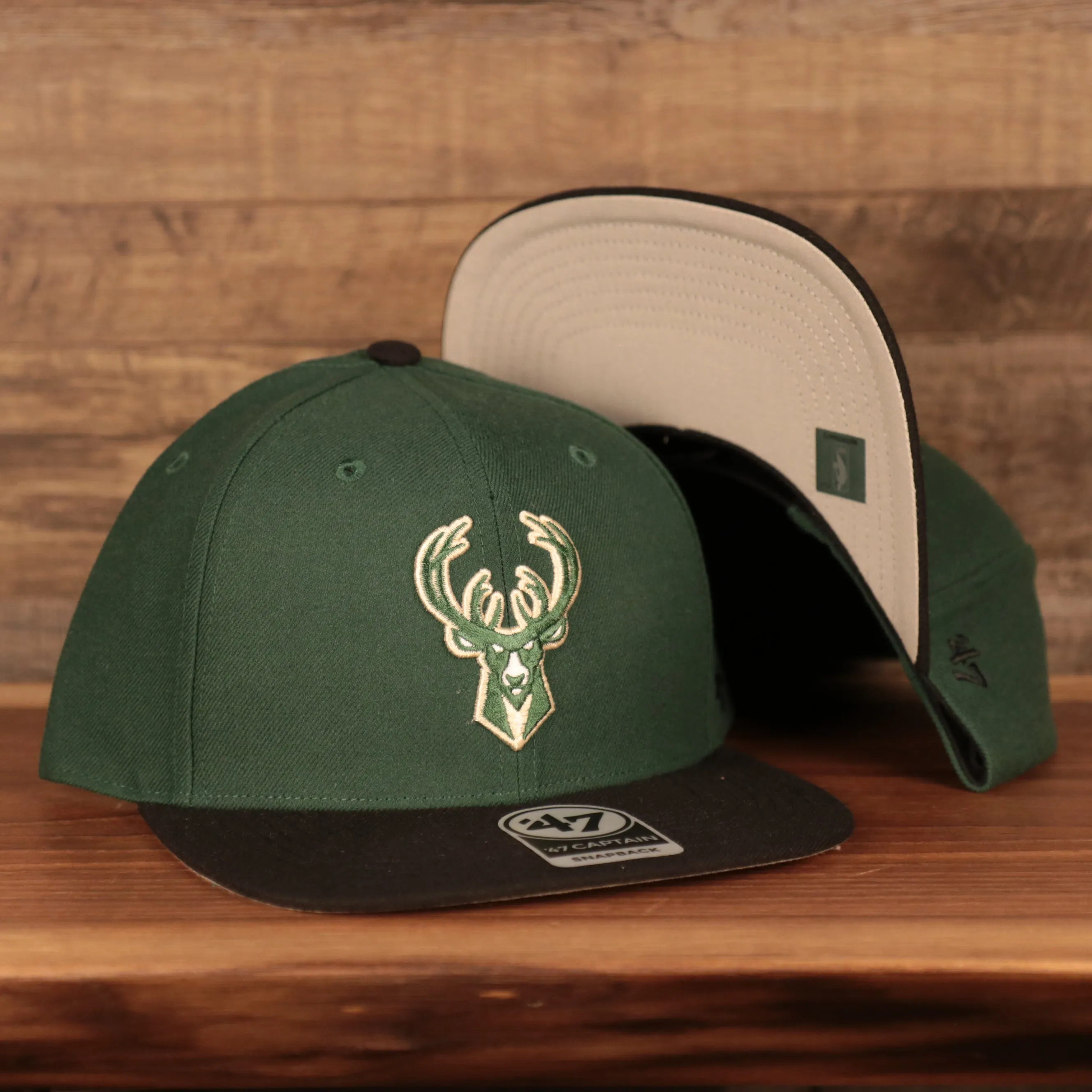 Milwaukee Bucks Dark Green and Black Adjustable Grey Bottom Snapback Hat