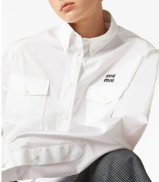 MiuMiu  |Casual Style Long Sleeves Plain Cotton Logo Shirts & Blouses